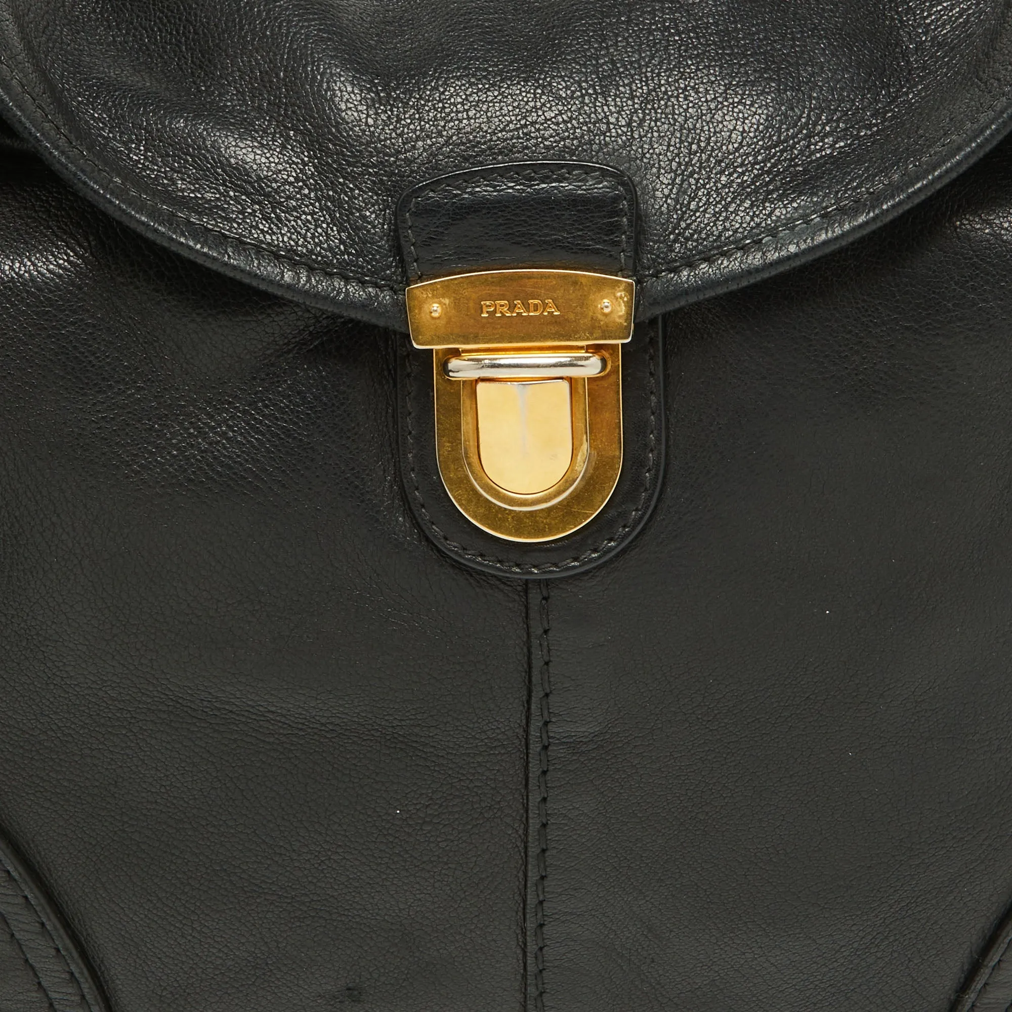 Prada  Soft Leather Pushlock Flap Hobo