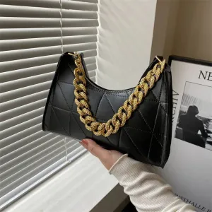 "Drinks On Me" Black Shoulder Bag w/ Gold Chain Detail