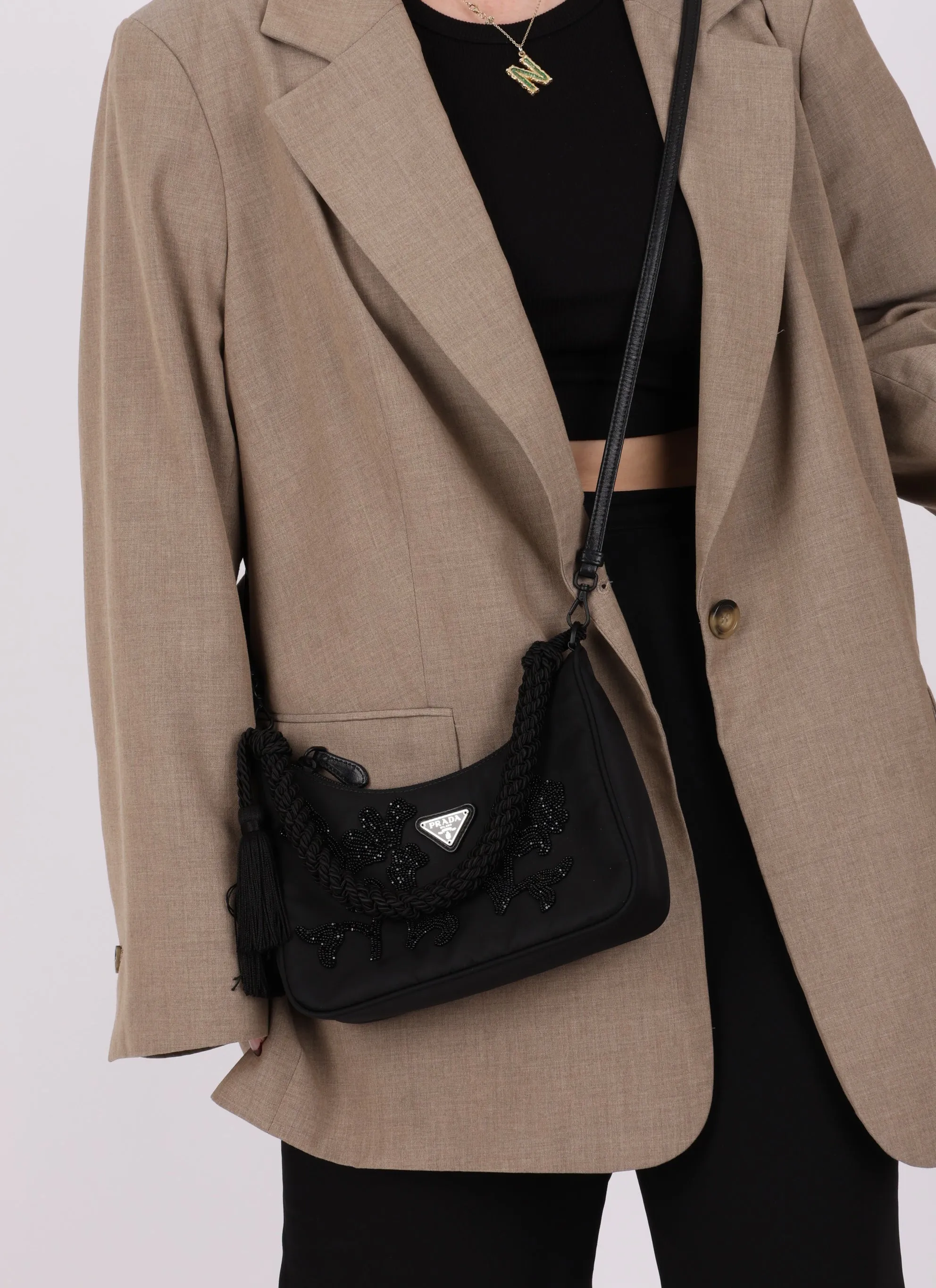 Rare Prada Nylon Beaded Tassel Shoulder Bag