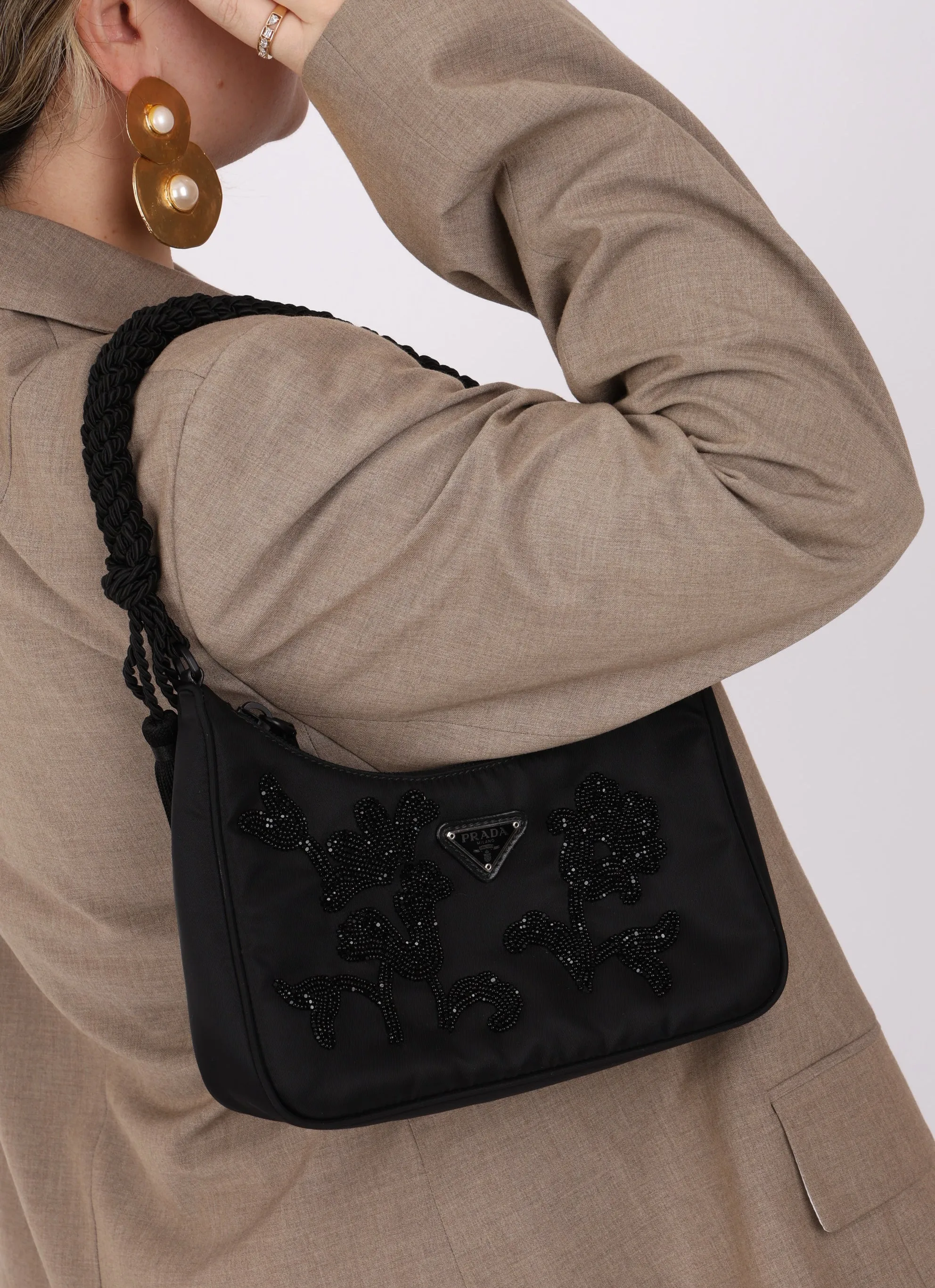 Rare Prada Nylon Beaded Tassel Shoulder Bag