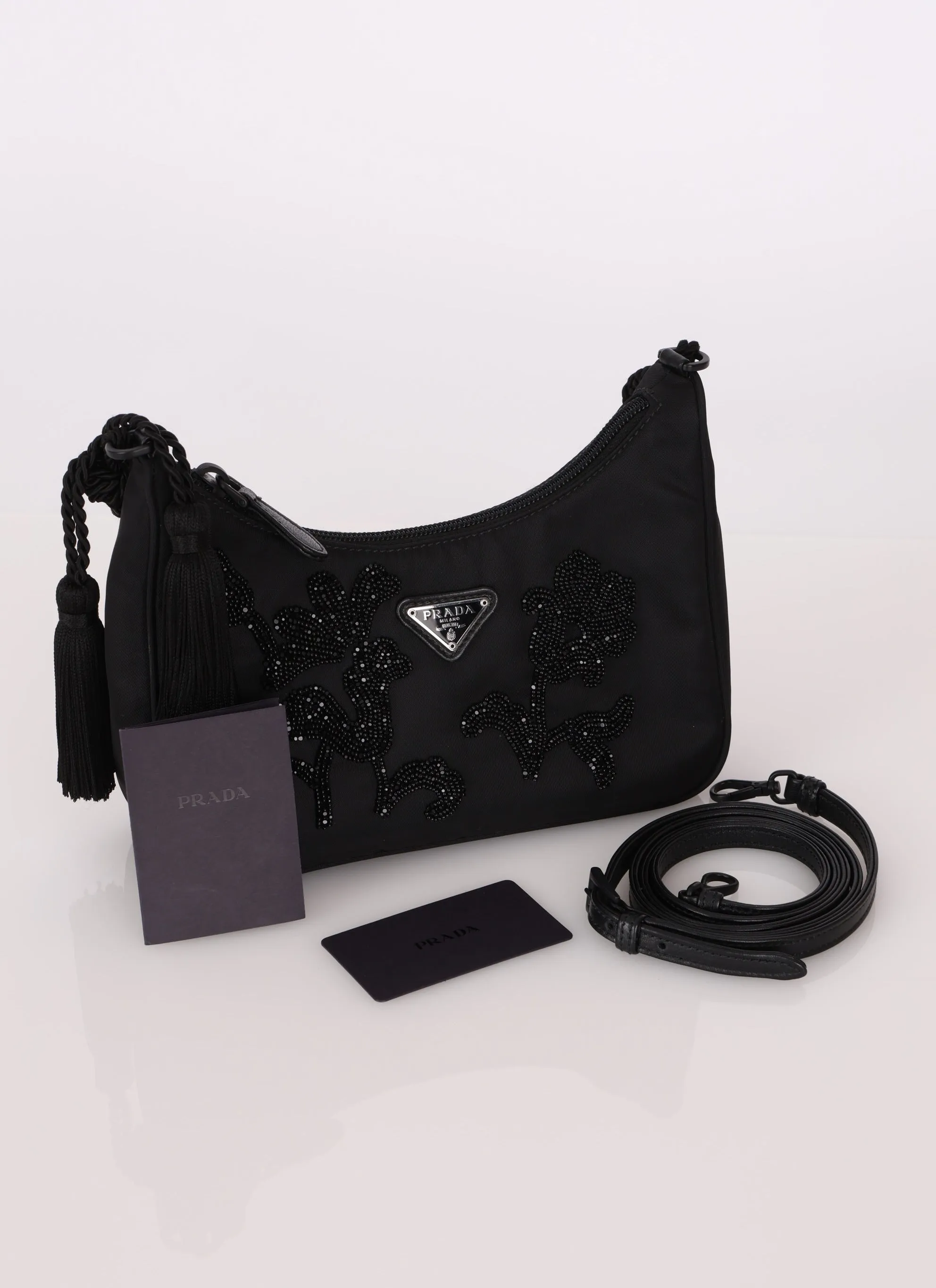 Rare Prada Nylon Beaded Tassel Shoulder Bag