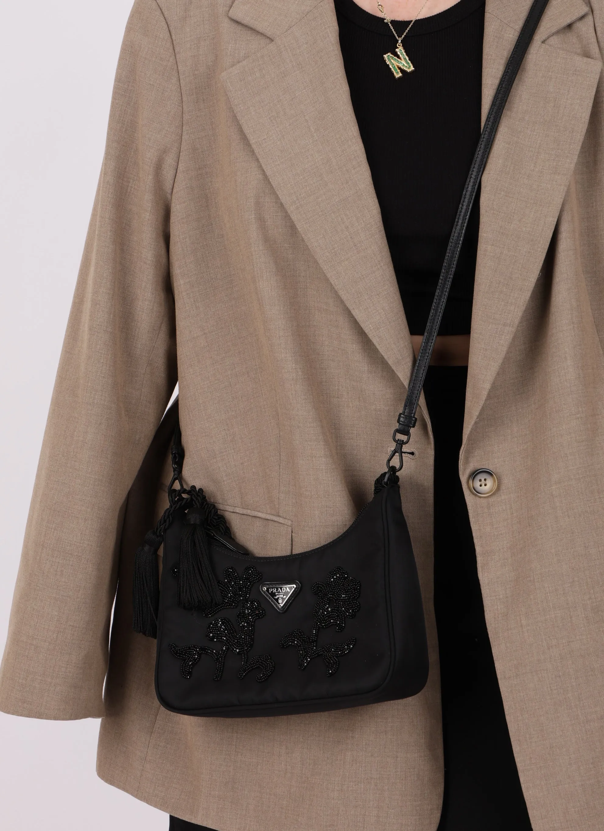 Rare Prada Nylon Beaded Tassel Shoulder Bag