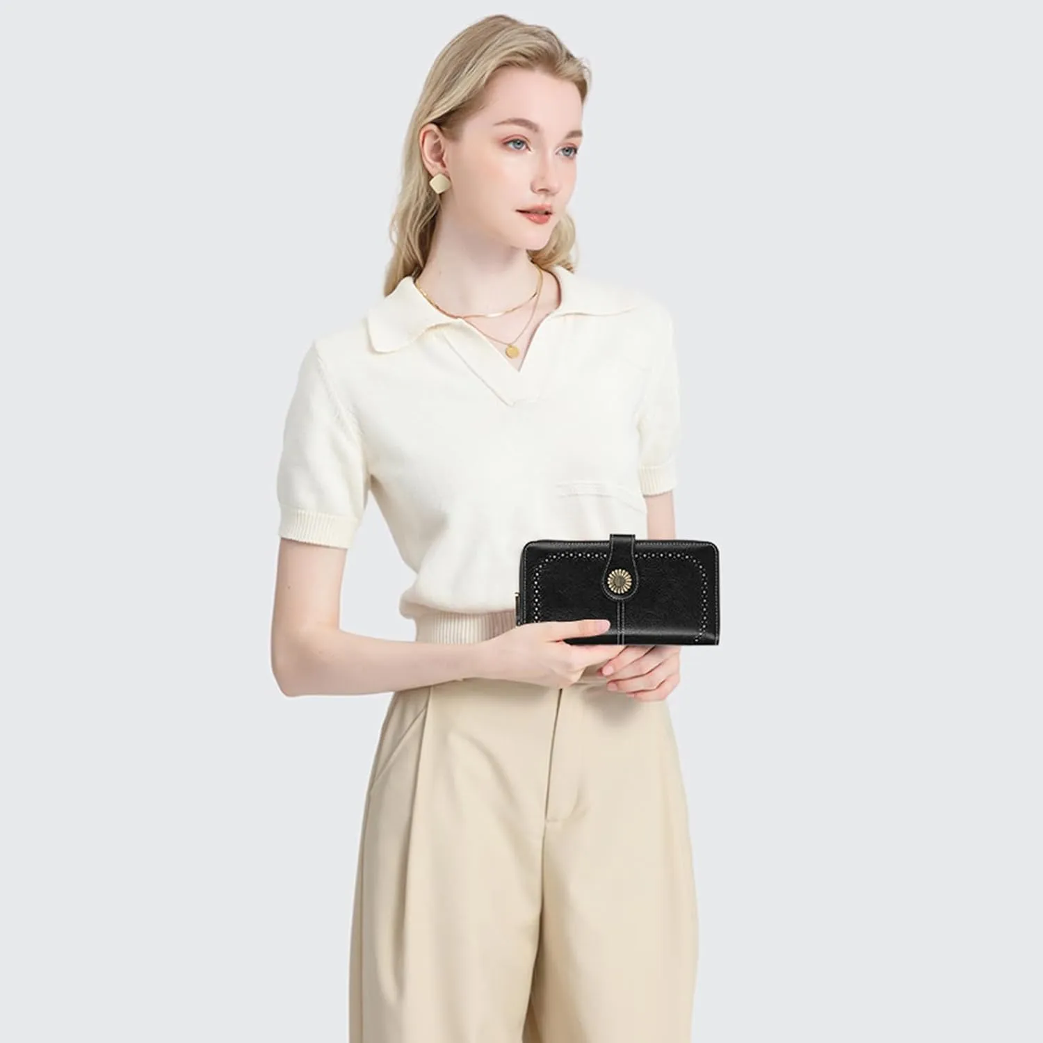 SENDEFN Wallet for Women RFID Blocking Leather Clutch Long Purse Large Capacity Credit Card Holder Wristlet
