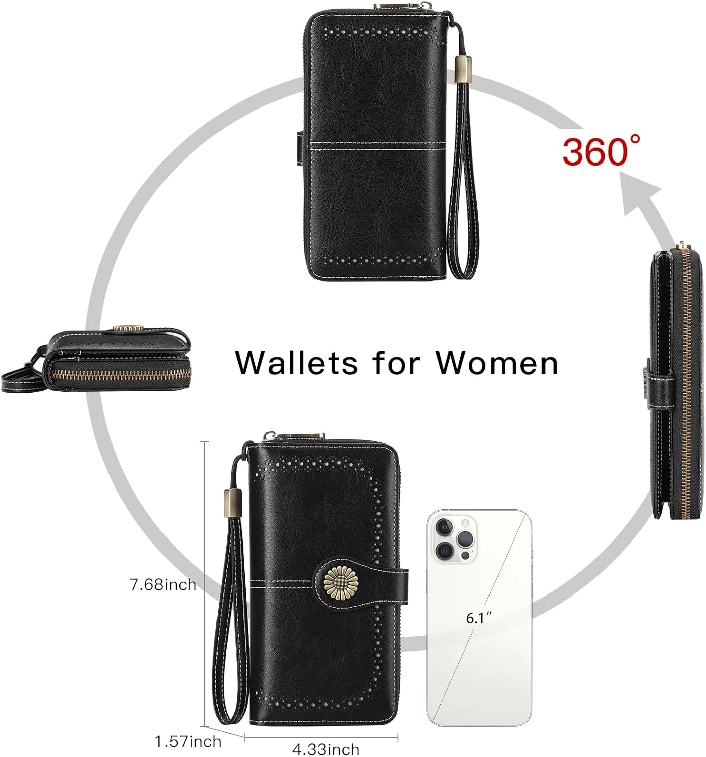 SENDEFN Wallet for Women RFID Blocking Leather Clutch Long Purse Large Capacity Credit Card Holder Wristlet