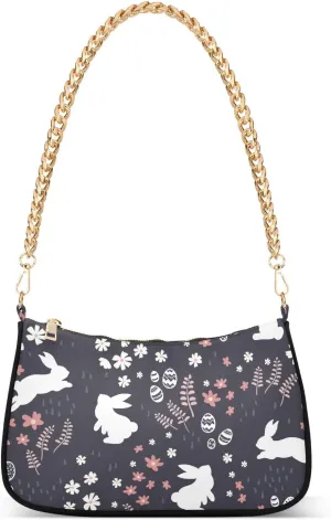Shoulder Bag for Women Easter Bunnies Flower Meadow Hobo Purses Handbags for Women with Chain Strap