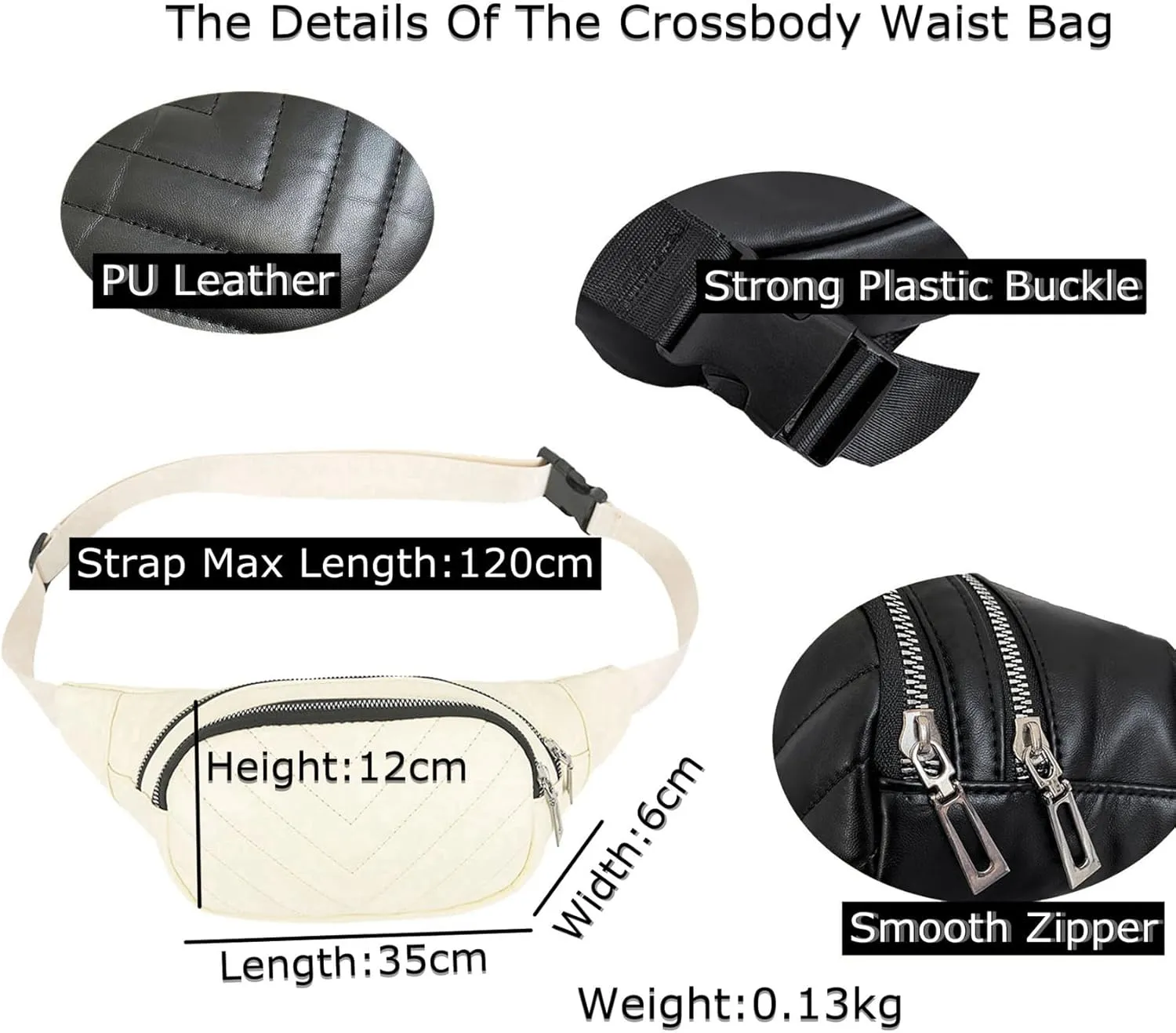 Small Belt Bags For Women,Sling Crossbody Fanny Pack,Cross Body Bag Purse For Trave,PU Leather,Gray Champagne, Beige