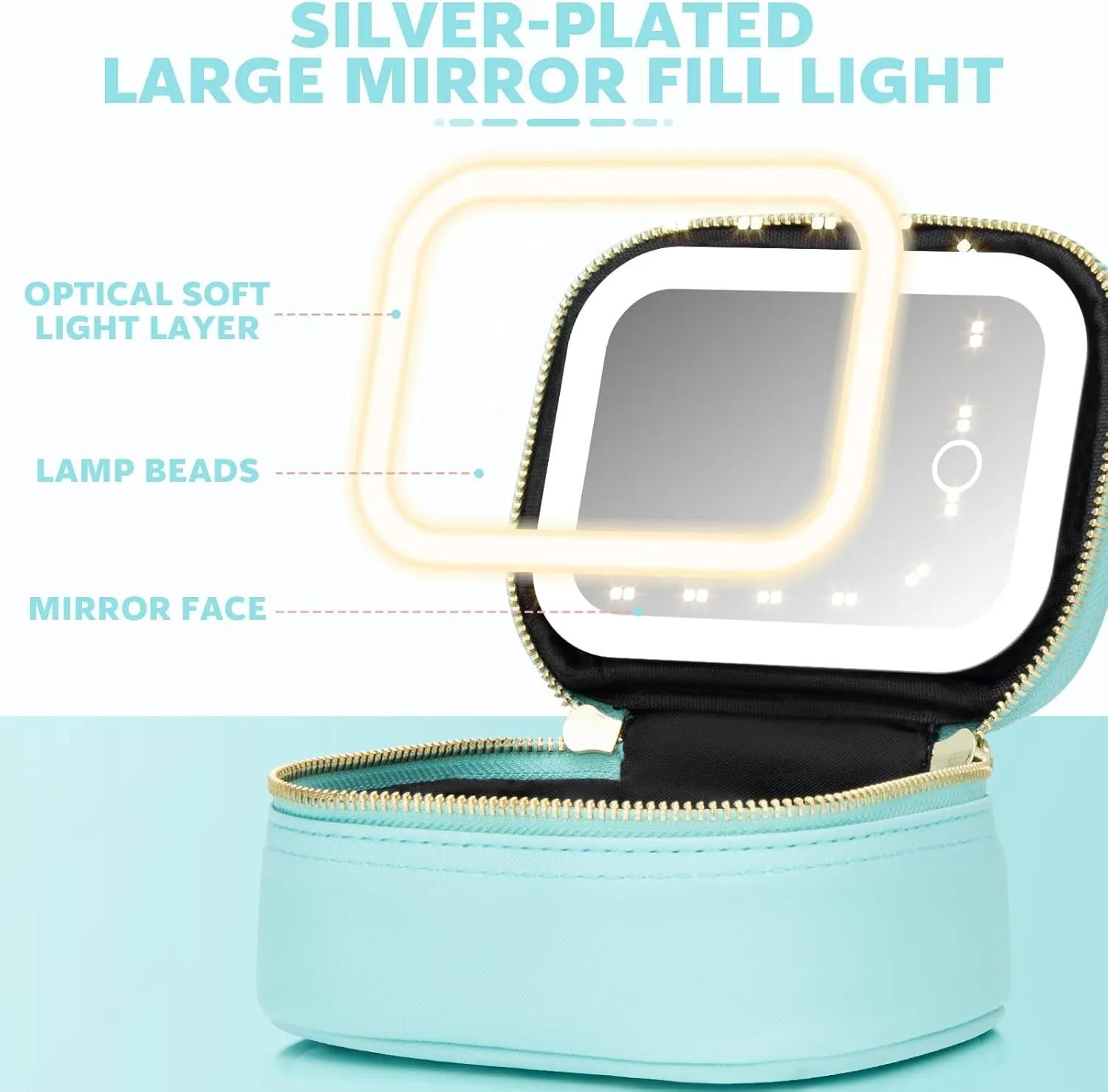 Small Makeup Bag Travel Train Case with Mirror and Light Mini Travel Makeup Train Case Cosmetic Organizer 3 Adjustable Brightness Toiletry Bag Portable Artist Storage