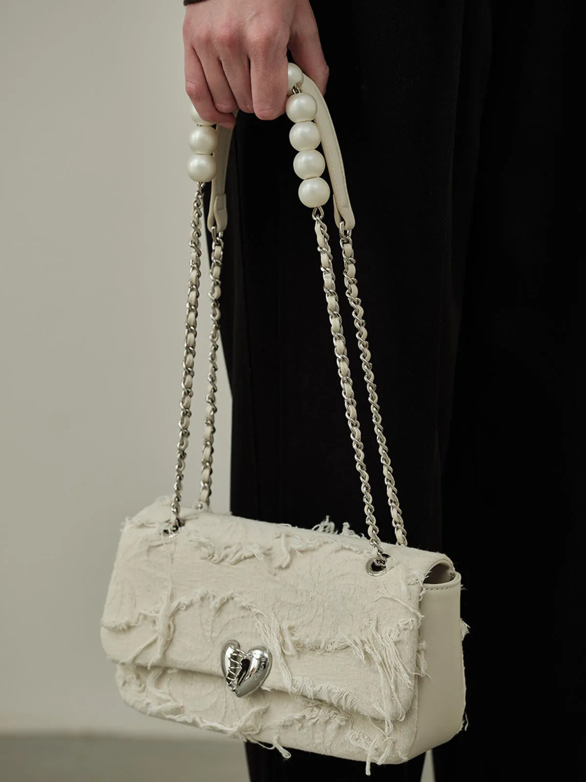 Smting | pearl chain heart lock purse