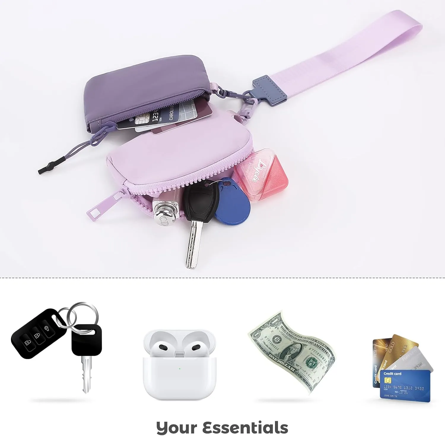 Titosha Initial Dual Pouch Wristlet Keychain Mini Zip Around Wristlet Wallet Coin Purse for Women