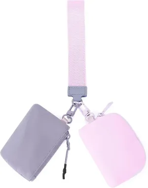Titosha Initial Dual Pouch Wristlet Keychain Mini Zip Around Wristlet Wallet Coin Purse for Women