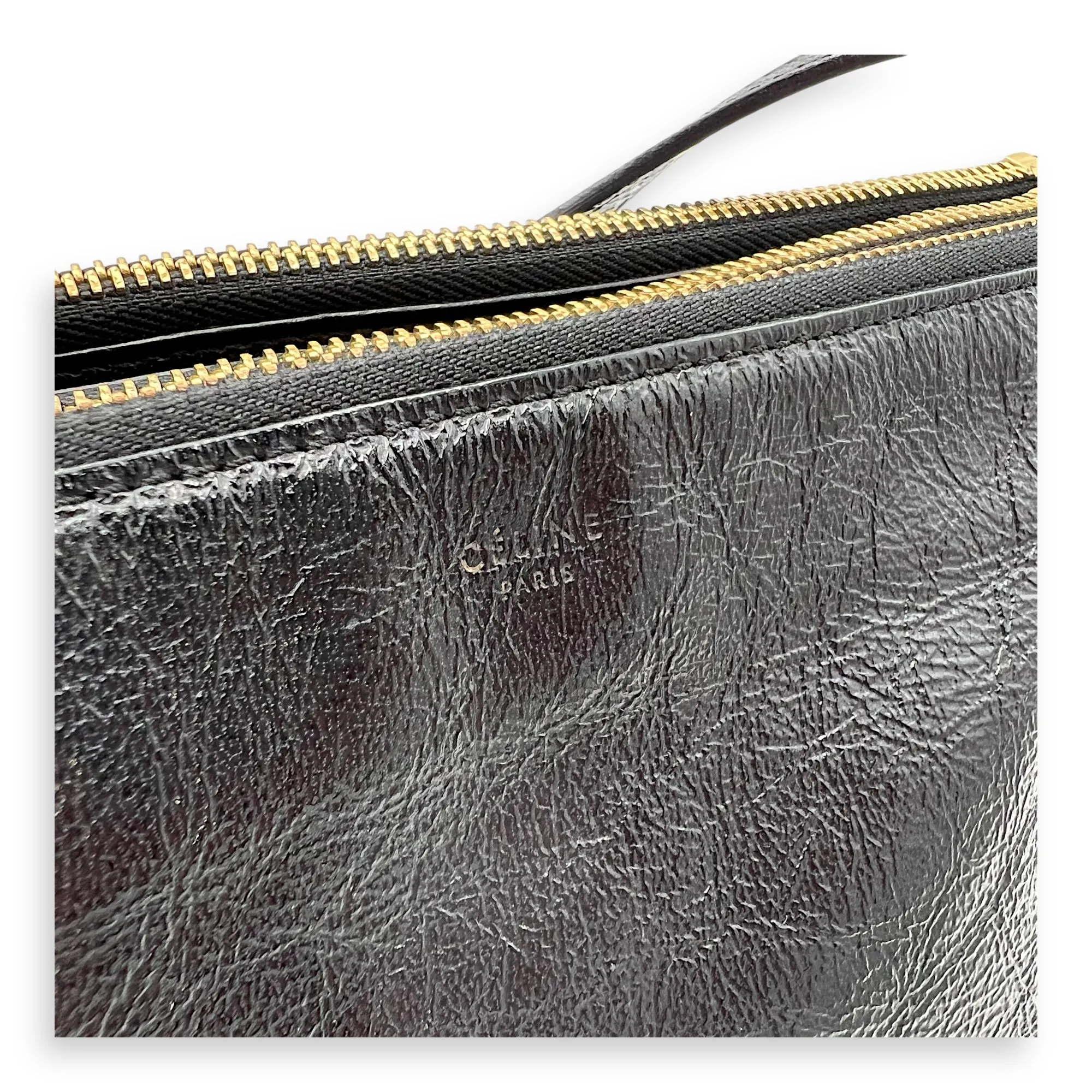 Trio Black Crossbody Bag in Calfskin, Gold hardware