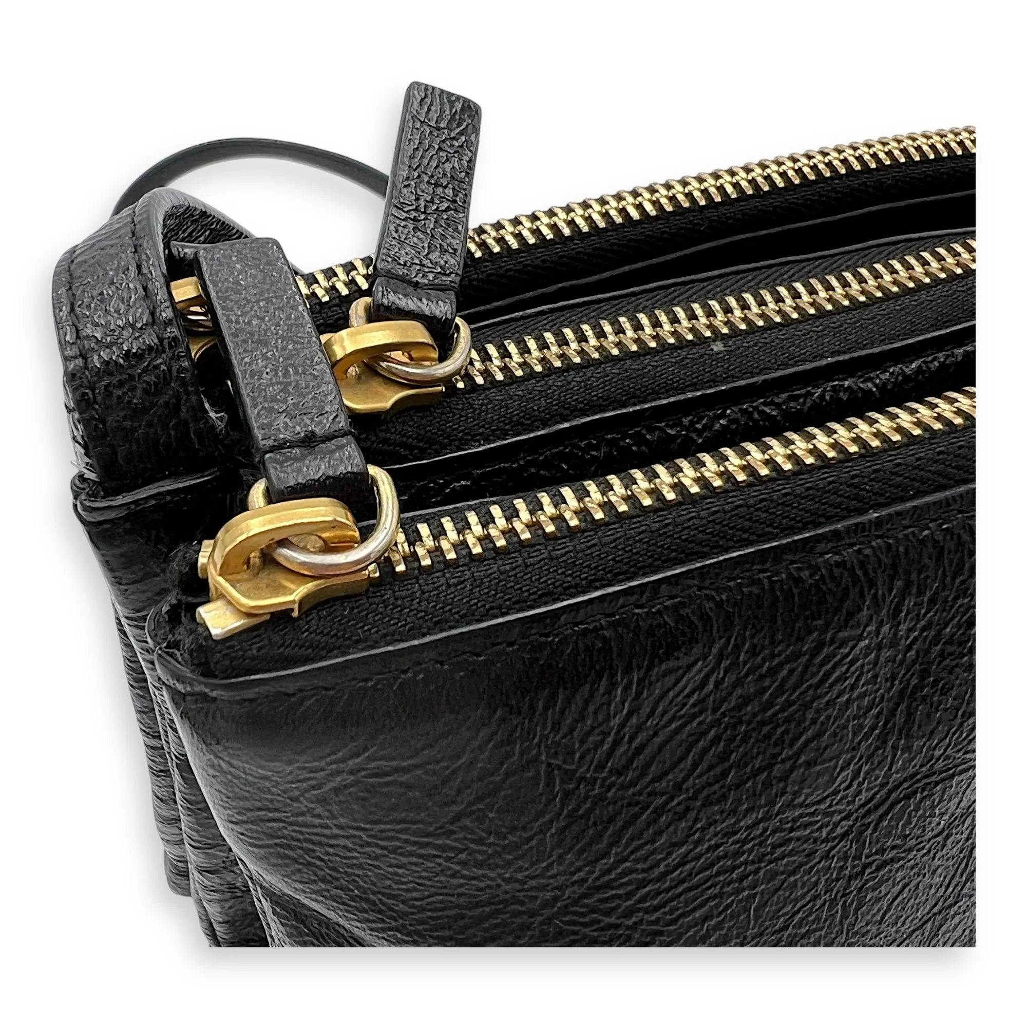 Trio Black Crossbody Bag in Calfskin, Gold hardware