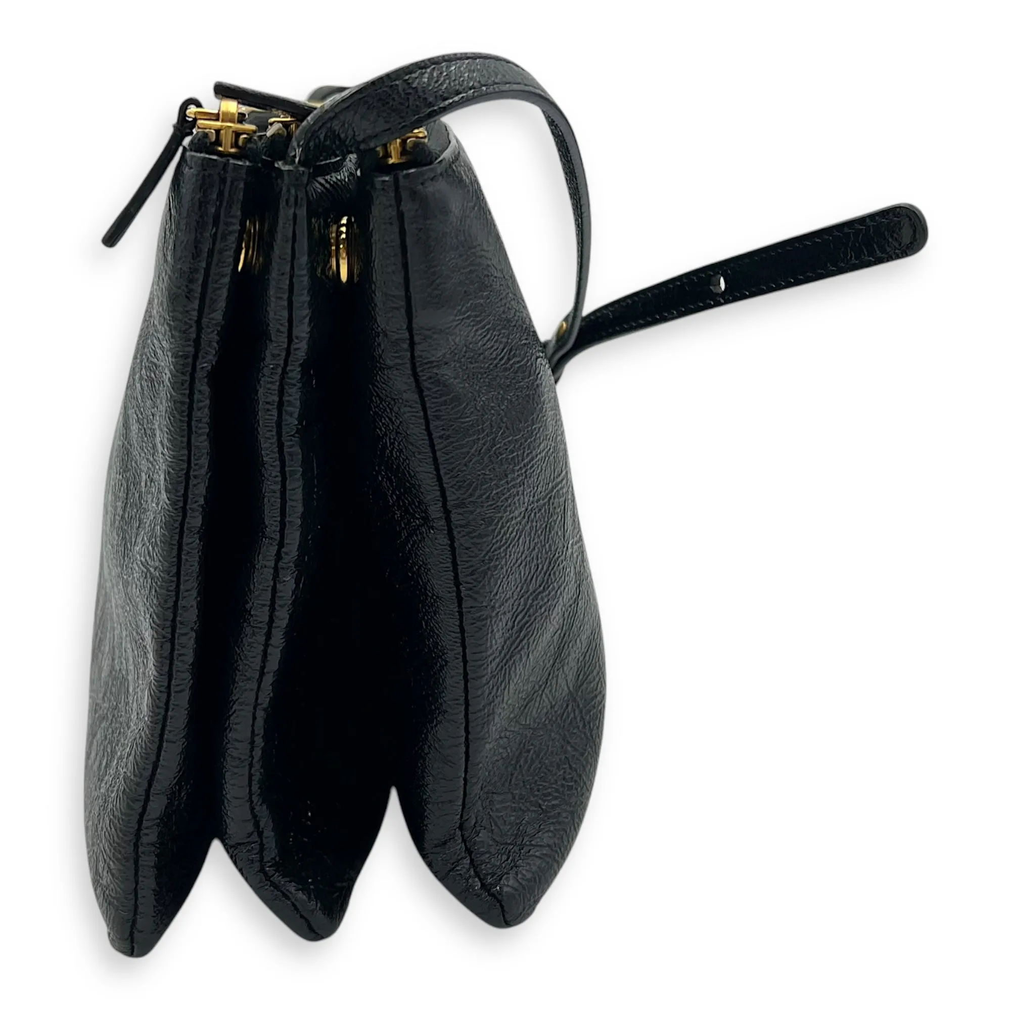 Trio Black Crossbody Bag in Calfskin, Gold hardware