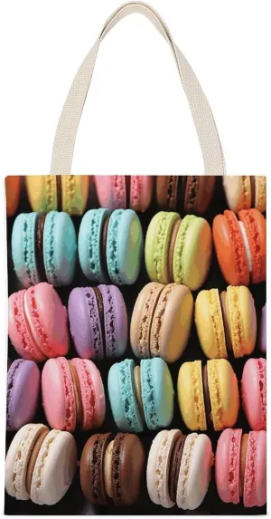 Versatile Tote Bag, Macaron Biscuit Flavored Pastries Print All-purpose Tote Bag Canvas Tote Bag Fashion Canvas Bag Multipurpose Canvas Bag