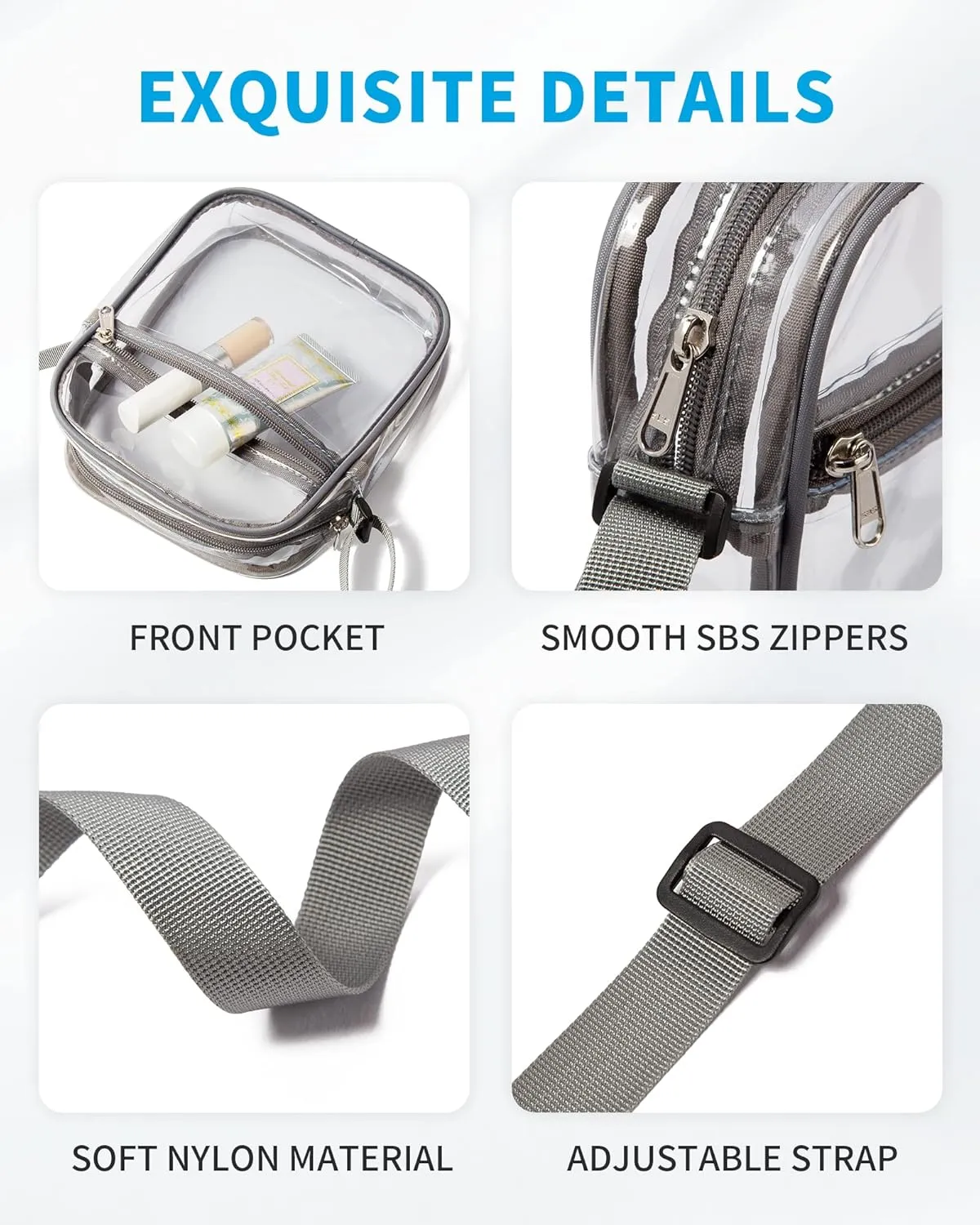 Vorspack Stadium Approved PVC Purse - Clear Crossbody Bag with Front Pocket for Concerts, Sports, Festivals
