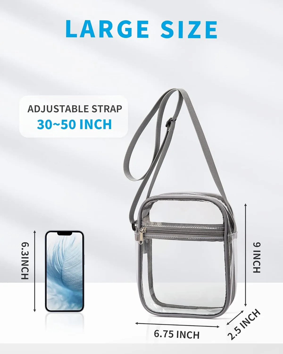 Vorspack Stadium Approved PVC Purse - Clear Crossbody Bag with Front Pocket for Concerts, Sports, Festivals