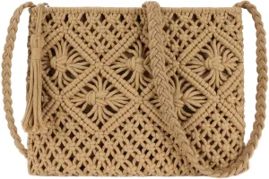 Women Crochet Shoulder Bag Handmade Woven Beach Crossbody Handbag Satchel Purse with Tassel for Summer