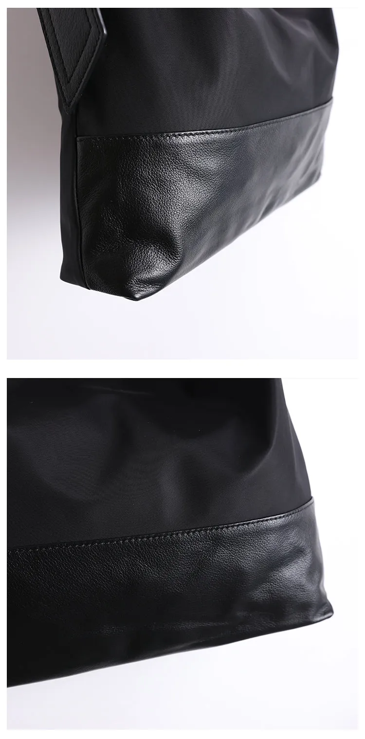 Womens Nylon Leather Shoulder Tote Womens Black Nylon Totes Bag Nylon Tote Purse for Ladies
