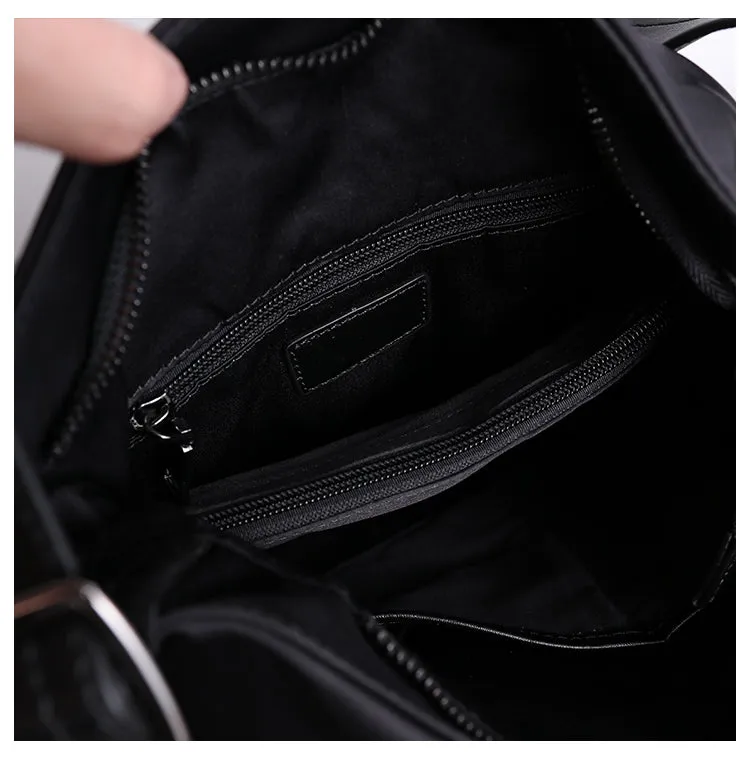 Womens Nylon Leather Shoulder Tote Womens Black Nylon Totes Bag Nylon Tote Purse for Ladies