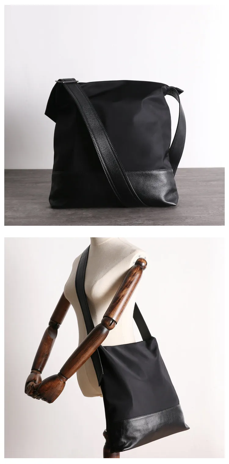 Womens Nylon Leather Shoulder Tote Womens Black Nylon Totes Bag Nylon Tote Purse for Ladies