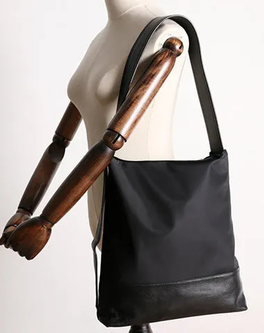 Womens Nylon Leather Shoulder Tote Womens Black Nylon Totes Bag Nylon Tote Purse for Ladies