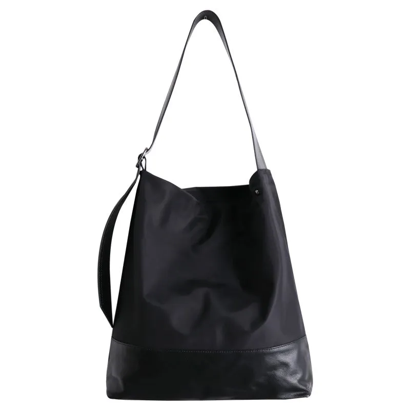 Womens Nylon Leather Shoulder Tote Womens Black Nylon Totes Bag Nylon Tote Purse for Ladies