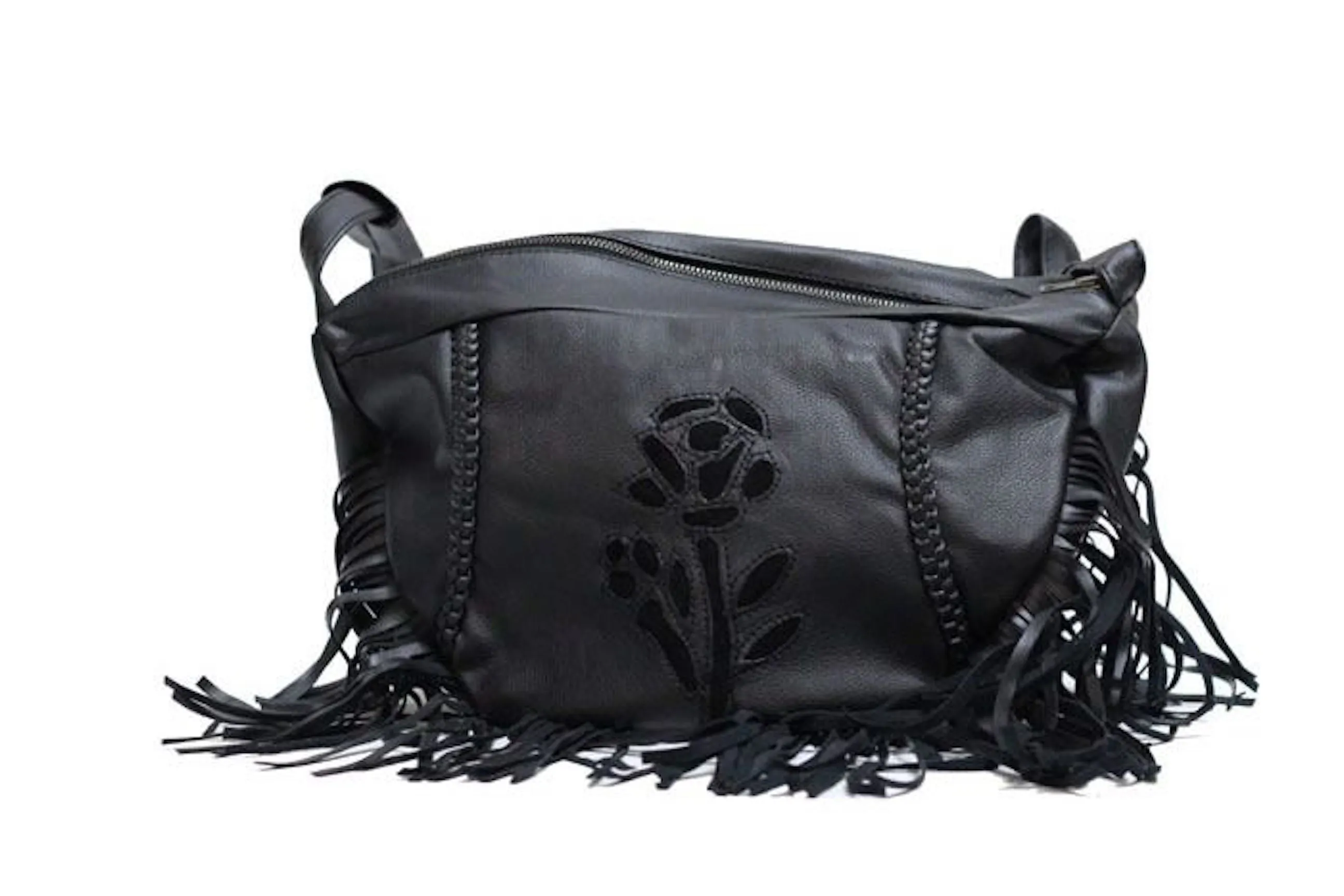 Womens Small Black Inlay Rose Purse