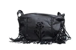 Womens Small Black Inlay Rose Purse