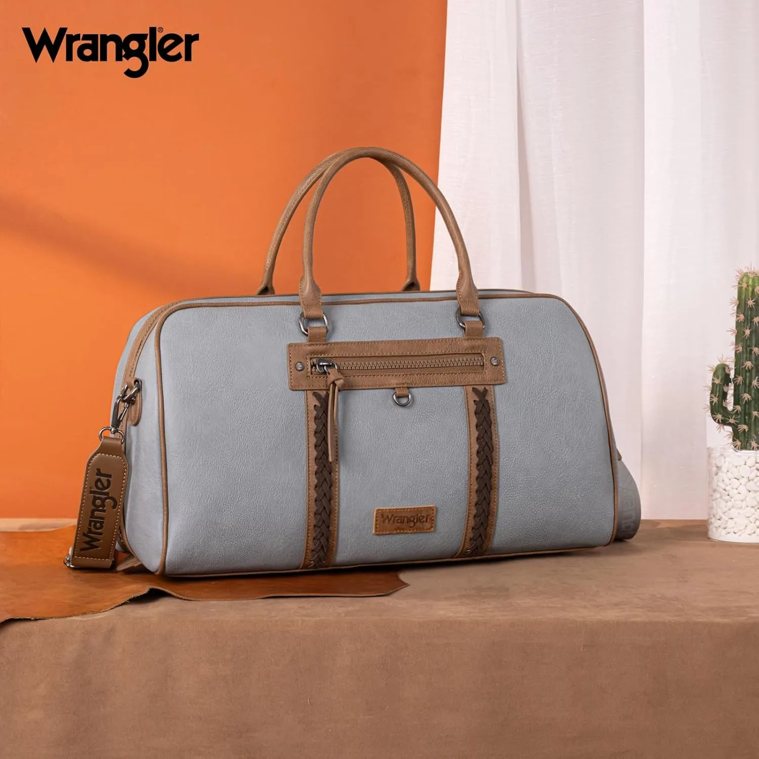 Wrangler Travel Duffel Bag Large Weekender Bag for Women Designer Carry on Overnight Bag for Trips Leather Luggage Bag Jean