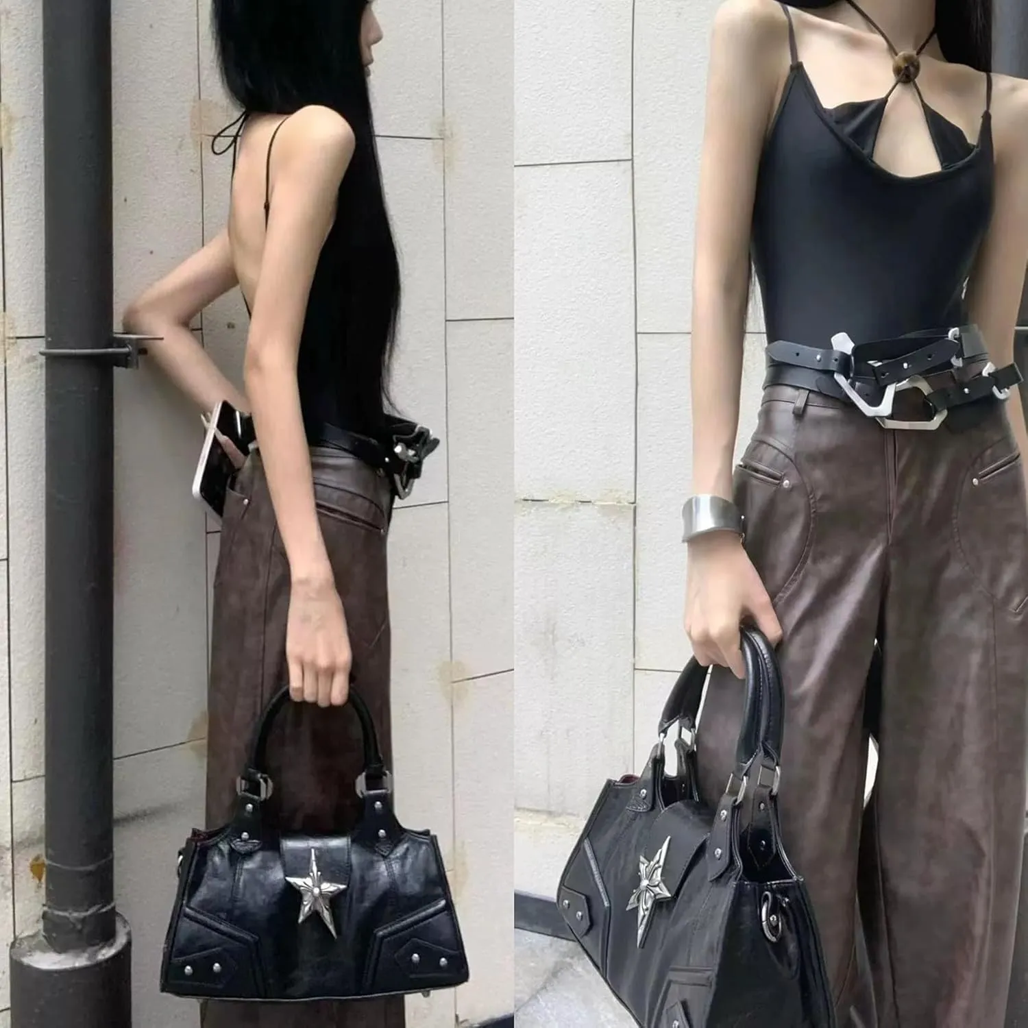 Y2K Punk Bag Girls, Sourpuss Gothic Tote Handbag Star Purse Cool Style Trendy Women Shoulder Purse Rock Fashion