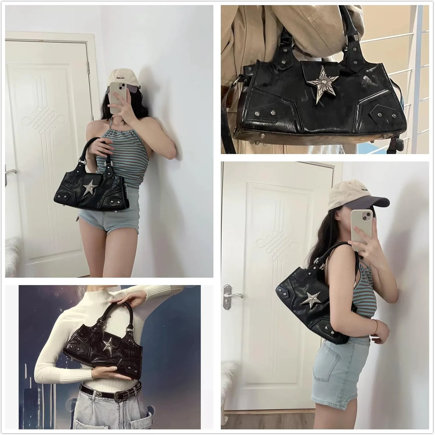 Y2K Punk Bag Girls, Sourpuss Gothic Tote Handbag Star Purse Cool Style Trendy Women Shoulder Purse Rock Fashion