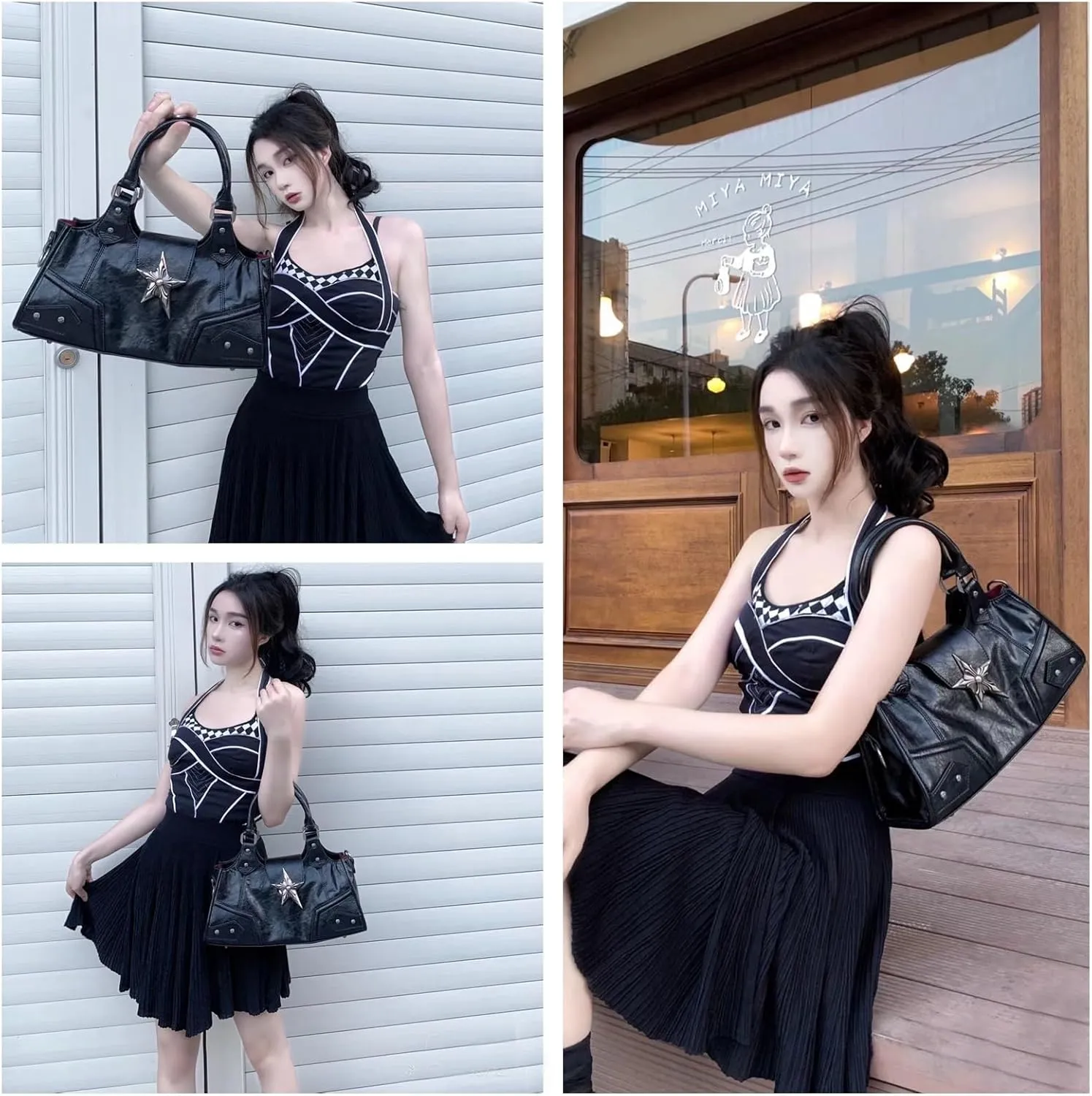 Y2K Punk Bag Girls, Sourpuss Gothic Tote Handbag Star Purse Cool Style Trendy Women Shoulder Purse Rock Fashion