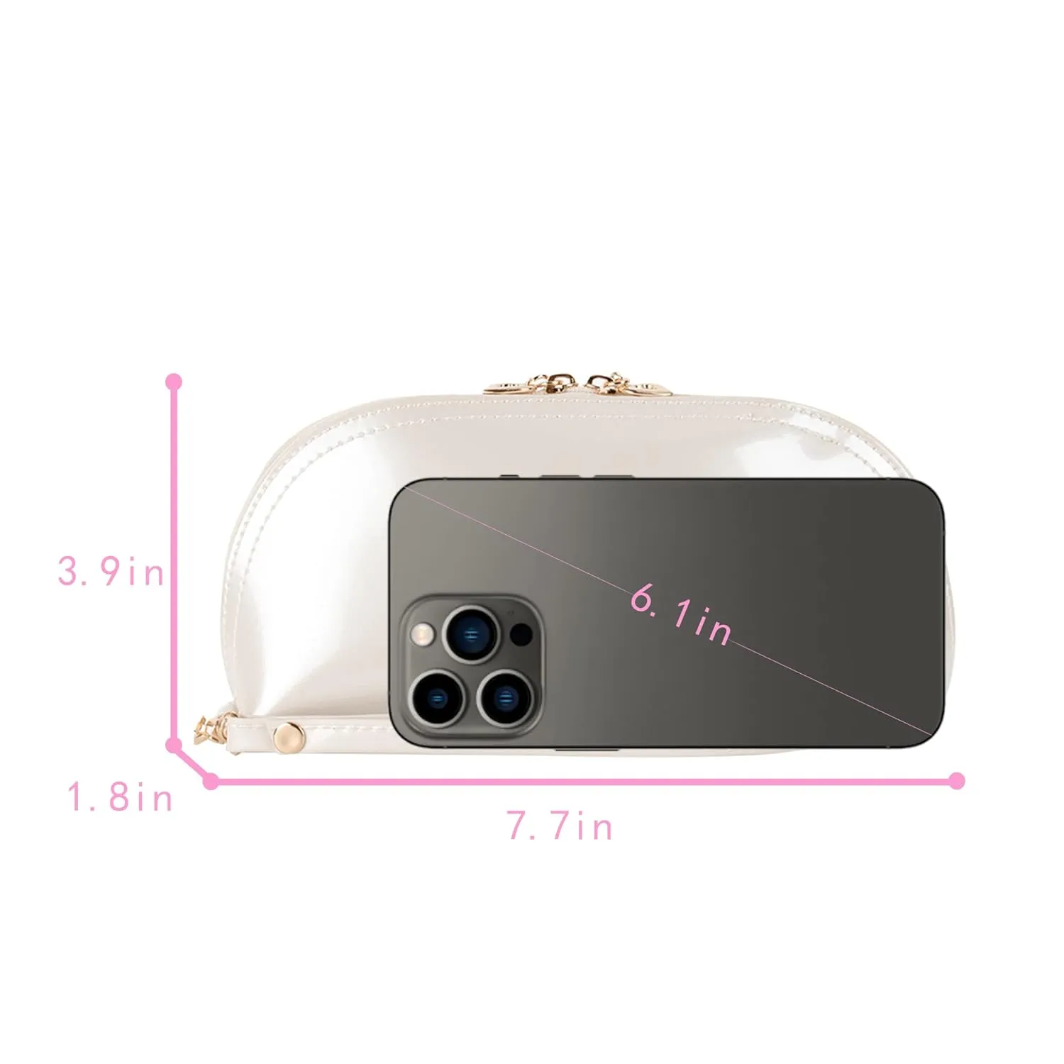 ZLMBAGUS Fashion Cosmetic Bag Patent Leather Makeup Pouch Wristlet Zipper Makeup Case Holder Coin Purse Clutch White